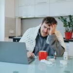 Ice Cold Isolation Saga Portrait of Unhappy Bearded Man Wrapped in Blanket