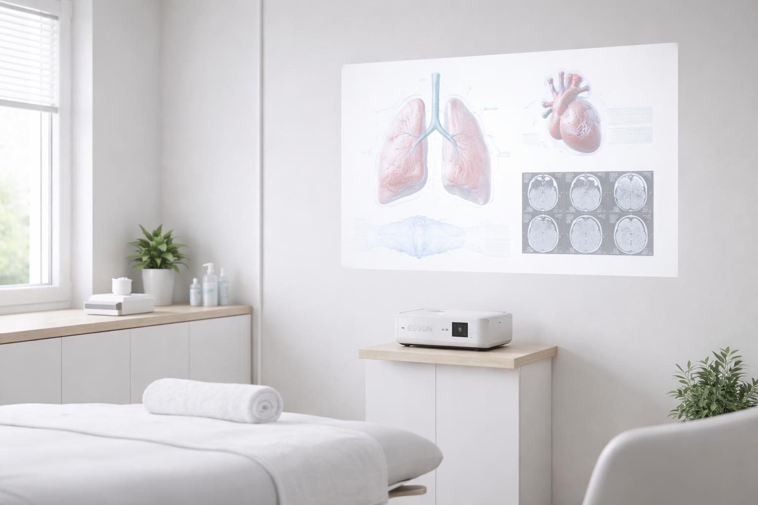 découvrez le mini vidéoprojecteur epson : installation facile et compacte, idéal pour ne pas encombrer votre salle de soins tout en offrant une qualité d'image optimale.