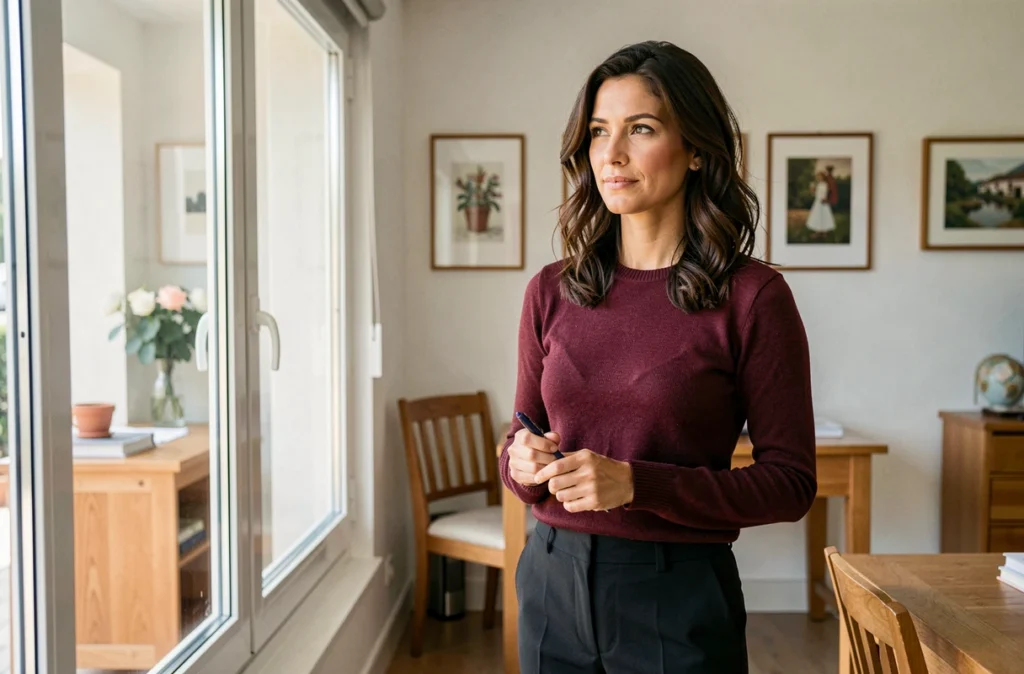 Portrait de Coline Garcia Villarreal, psychologue dans le Var, debout près d'une fenêtre dans son cabinet